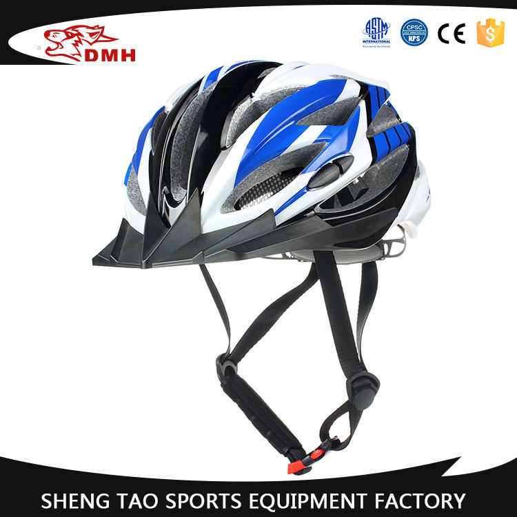 Blau-weißer klassischer Fahrradhelm, leichter Fahrradhelm
