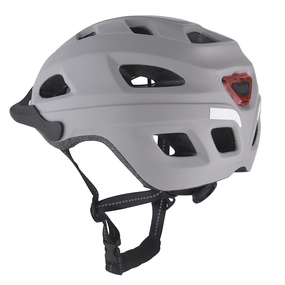 Neuer Fahrradhelm mit LED-Licht, PC-In-Mold-Fahrradhelm, sicherer Sport-Mountain-Road-Fahrradhelm für Erwachsene, Grau